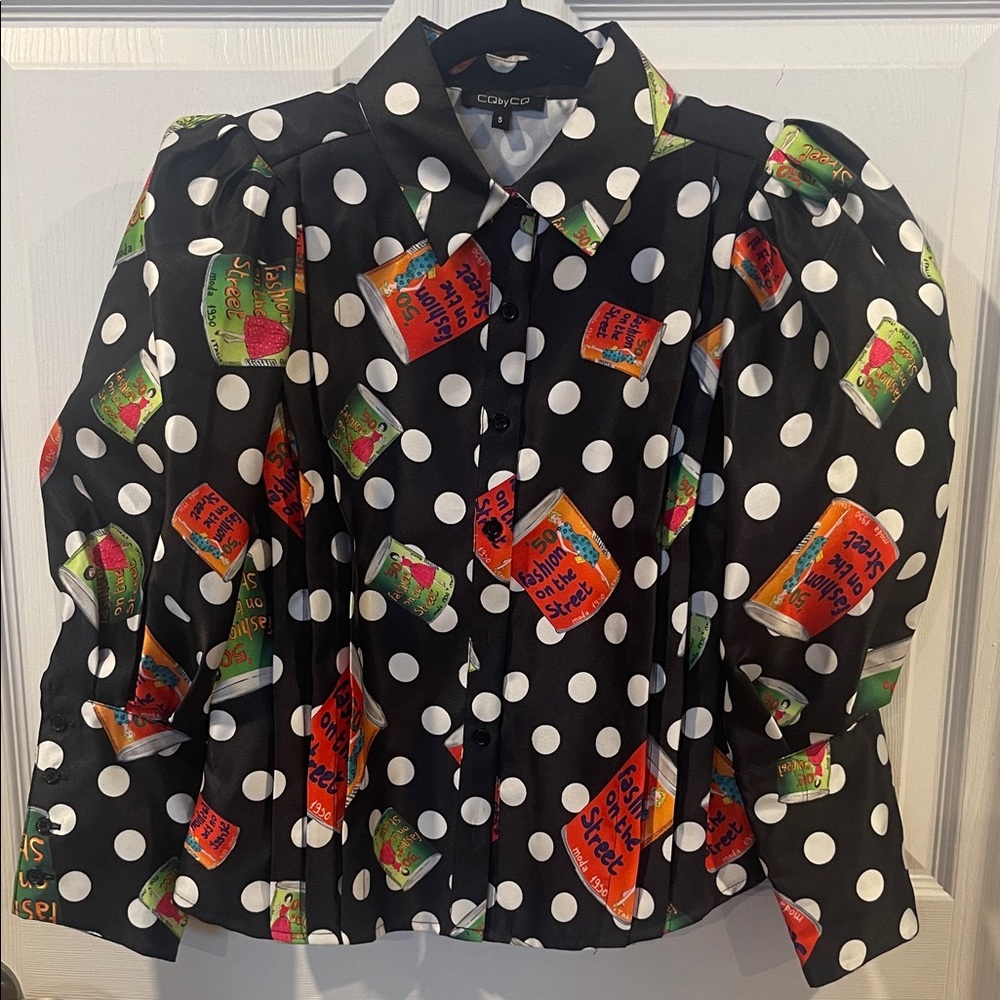 CQ by CQ Original Polka Dot & soup cans puffy sleeves Colorful Print blouse smal